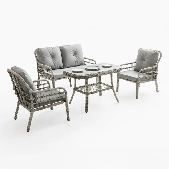 Capri Swing Pisa İkili Rattan Bahçe Balkon Oturma Grubu | Gri | 750 ürün görseli 1
