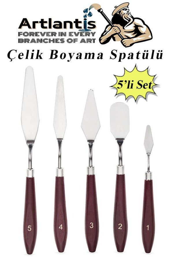 Çelik Spatül 5 Li Set Resim Ve Heykel Çelik Spatula Esnek Çelik Palet Bıçağı Pasta Spatulası 1 Paket ürün görseli 1