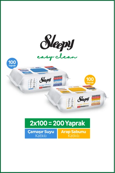 Sleepy Easy Clean Premium Arap Sabunu + Çamaşır Suyu Katkılı Yüzey Temizlik Havlusu Mendili 100+100(200 Yaprak) ürün görseli 1