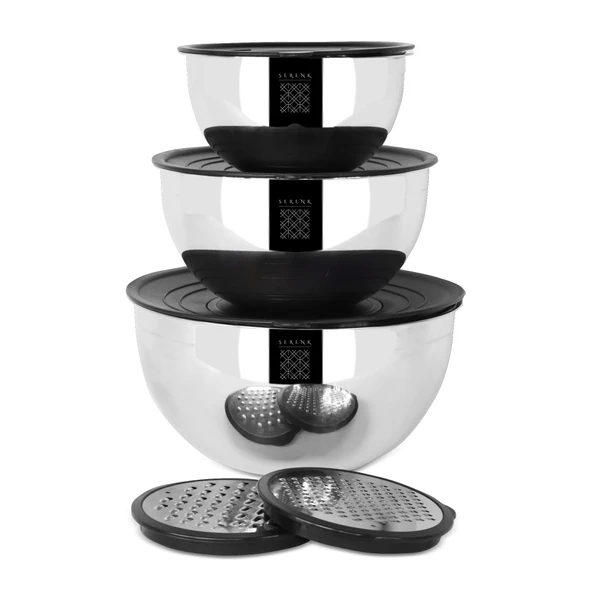 Serenk Modernist Rendeli Çelik Karıştırma ve Saklama Kabı Seti 16-20-24 cm ürün görseli 1