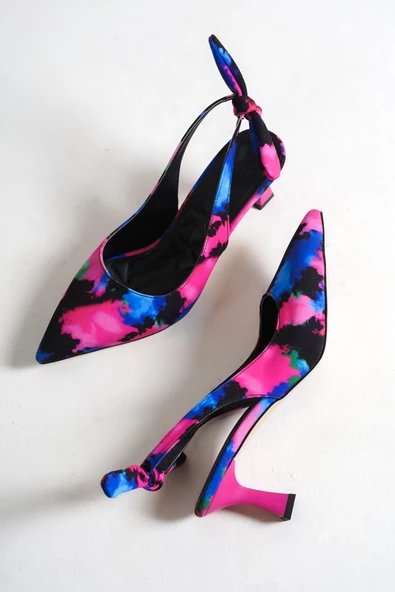 Minipony Lila Batik Kısa Topuk Stiletto Topuklu Ayakkabı ürün görseli 1