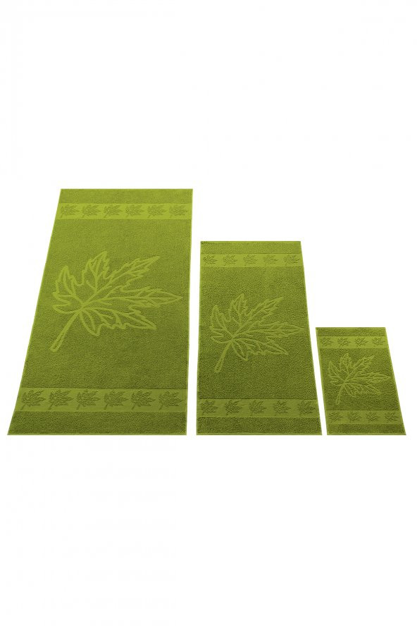 Textile Colors Yaprak Desenli 100 Pamuk Banyo Havlu Seti 6 Adet, 2 Banyo Havlusu, 2 El Havlusu, ve 2 Yüz Havlusu, -Comfort- Açık Lime, ürün görseli 1