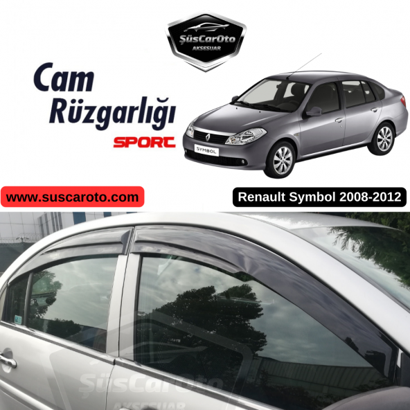 Renault Symbol 2008-2012 Uyumlu Mugen Cam Rüzgarlığı Seti Piano Black 4Lü İthal ürün görseli 1