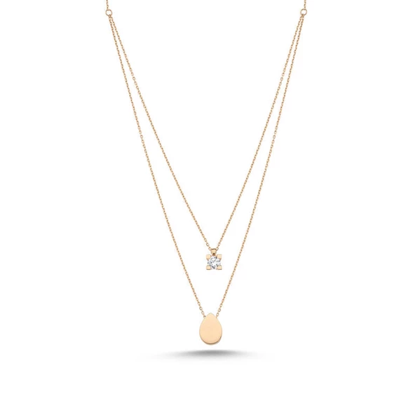 Altın Tektaş & Damla Kolye Swarovski ürün görseli 1