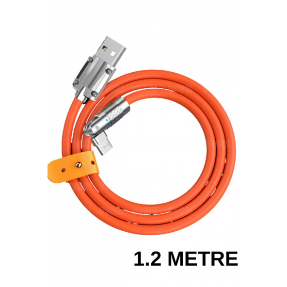 Iphone 180 Derece Lightning Dönebilen Şarj Kablosu Oynar Başlıklı Metal Uçlu 1.2 Metre E96(ŞARJ-01) ürün görseli 1