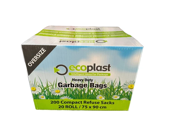 Ecoplast Battal Boy Siyah Çöp Torbası Poşeti - 300 Gr. - 75 x 90 Cm / 10 Adetlik 20 Rulo / Koli ürün görseli 1
