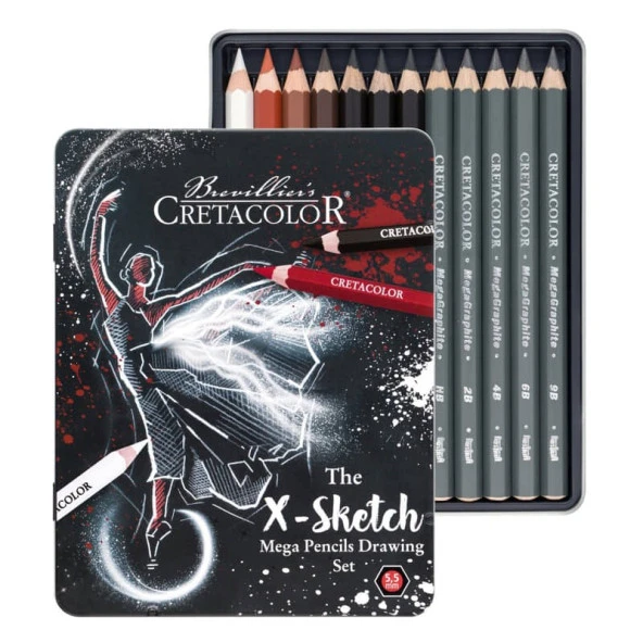Cretacolor X-Sketch Mega Sketching Set Jumbo Çizim Seti Metal Kutu 12 Parça 400 84 ürün görseli 1