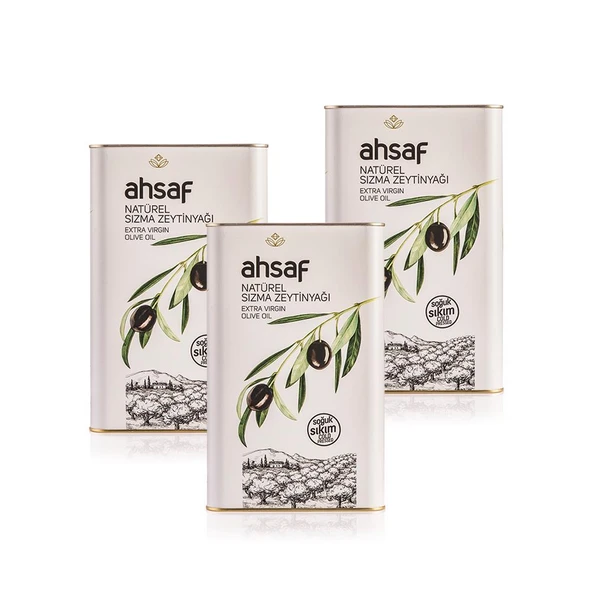 Ahsaf Soğuk Sıkım Natürel Sızma Zeytinyağı 3L-Teneke (3'lü Ekonomik Paket) ürün görseli 1