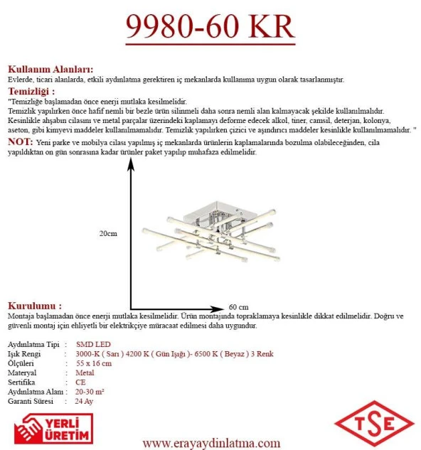 Eray Aydınlatma 9980-60 Krom Led Avize - Resim 3