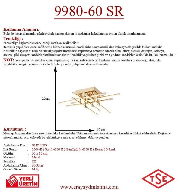Eray Aydınlatma 9980-60 Sarı Led Avize - Resim 3