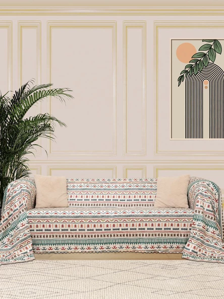 SoftMicro Etnik Desenli Boho 180x220 cm  Koltuk Örtüsü Şalı, Kanepe Örtüsü, Tv Battaniyesi Turkuaz ürün görseli 1