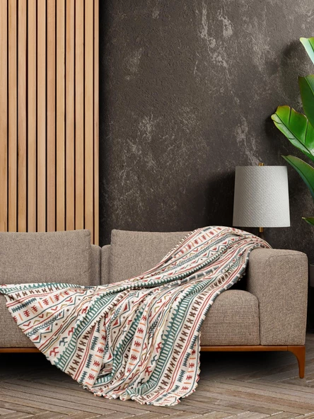 SoftMicro Etnik Desenli Boho 130x180 cm Koltuk Örtüsü Şalı, Kanepe Örtüsü, Tv Battaniyesi Turkuaz ürün görseli 1