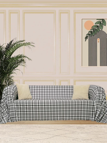 SoftMicro Kazayağı Desenli 180x220 cm Koltuk Örtüsü Şalı, Kanepe Örtüsü, Tv Battaniyesi Siyah Beyaz ürün görseli 1