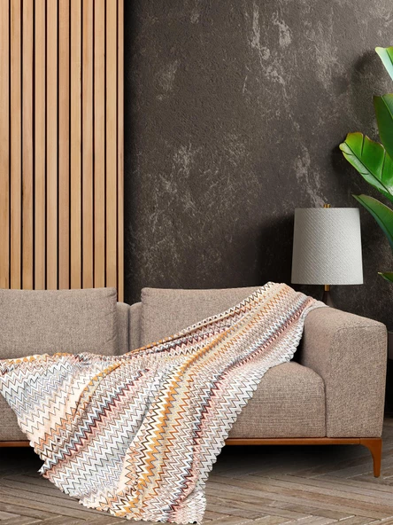 SoftMicro Missoni Zikzak Desenli 130x180 cm Koltuk Örtüsü Şal, Kanepe Örtüsü, Tv Battaniyesi Çok Renkli ürün görseli 1
