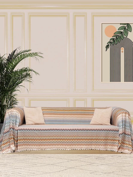 SoftMicro Missoni Zikzak Desenli 180x300 cm Koltuk Örtüsü Şalı, Kanepe Örtüsü, Tv Battaniyesi Çok Renkli ürün görseli 1
