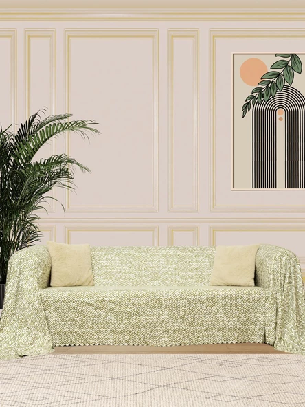 SoftMicro İskandinav Desenli Boho 180x300 cm Koltuk Örtüsü Şalı, Kanepe Örtüsü, Tv Battaniyesi Yeşil ürün görseli 1