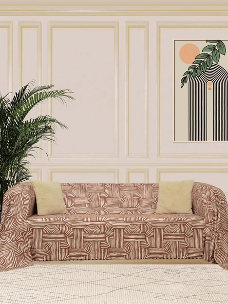 SoftMicro Gökkuşağı Desenli Boho 180x220 cm Koltuk Örtüsü Şalı, Kanepe Örtüsü, Tv Battaniyesi Kiremit Rengi ürün görseli 1