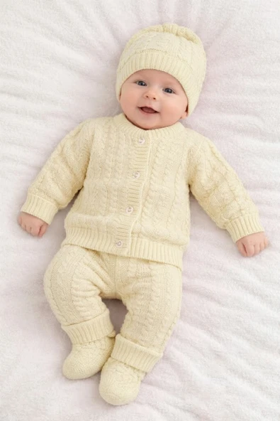 Krem 4 Parça Triko Bebek Takımı - Resim 6