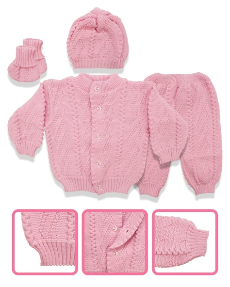 Pembe , Bereli Triko Kız Bebek Tulumu - Resim 3