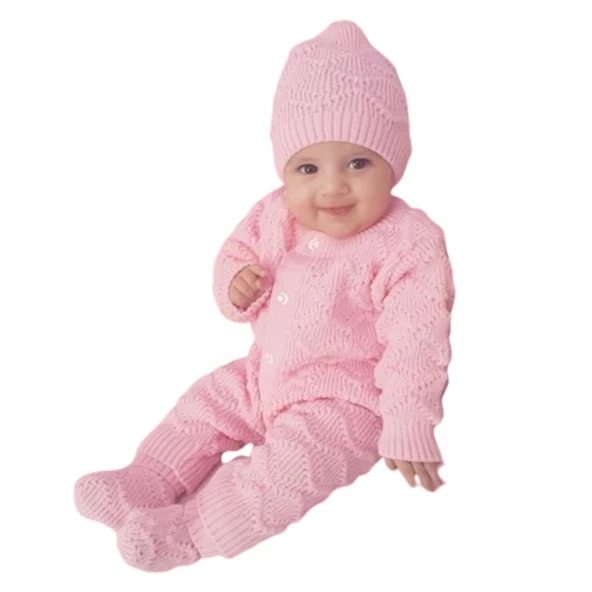 Pembe , Bereli Triko Kız Bebek Tulumu ürün görseli 1