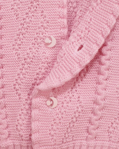 Pembe , Bereli Triko Kız Bebek Tulumu - Resim 4