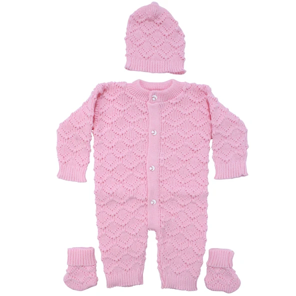 Pembe , Bereli Triko Kız Bebek Tulumu - Resim 12