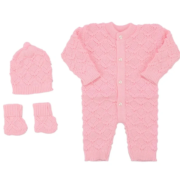 Pembe , Bereli Triko Kız Bebek Tulumu - Resim 6
