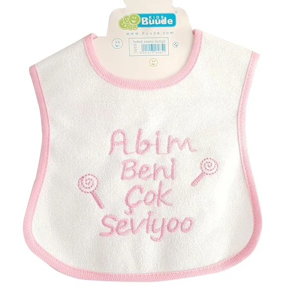 Pembe Abim Beni Çok Seviyor Yazılı Su Geçirmez Kız Bebek Önlüğü ürün görseli 1