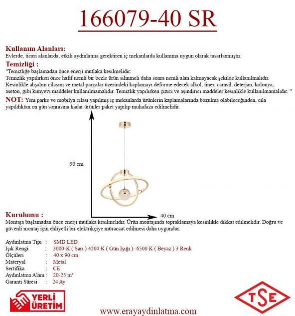 Eray Aydınlatma 166079-40 Led Gold Avize - Resim 3