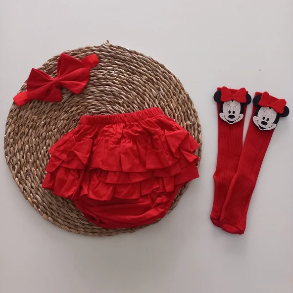 MARS BABY Kız Bebek Kırmızı Fırfırşort Etek Minnie Mouse Çoraplı Takım ürün görseli 1