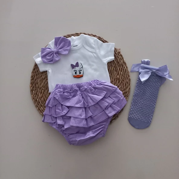 MARS BABY Kız Bebek Lila Daisy Fırfır Şort Etek Bodyli Lila File Takımı ürün görseli 1