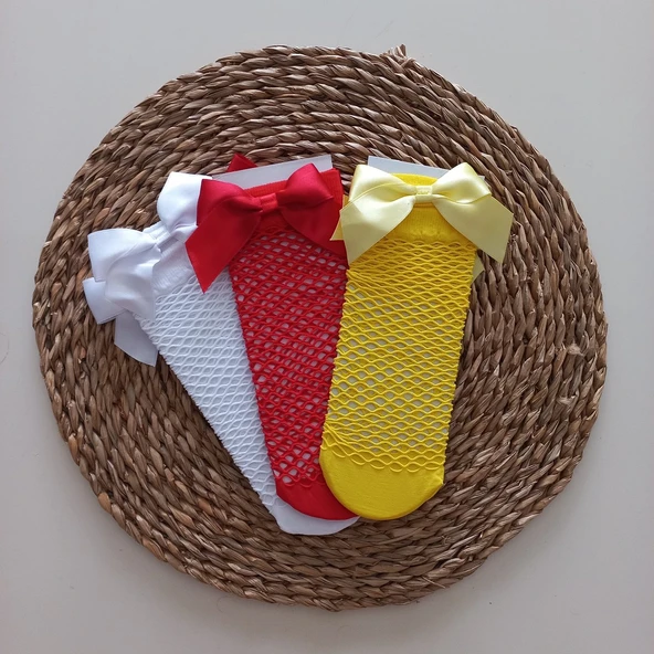MARS BABY KIZ BEBEK TURUNCU BEYAZ  SARI FİLE ÇORAP SET ürün görseli 1
