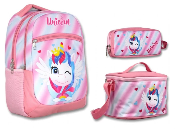 Cennec Pembe Sevimli Unicorn İlkokul Sırt Çantası Seti - Kız Çocuk ürün görseli 1