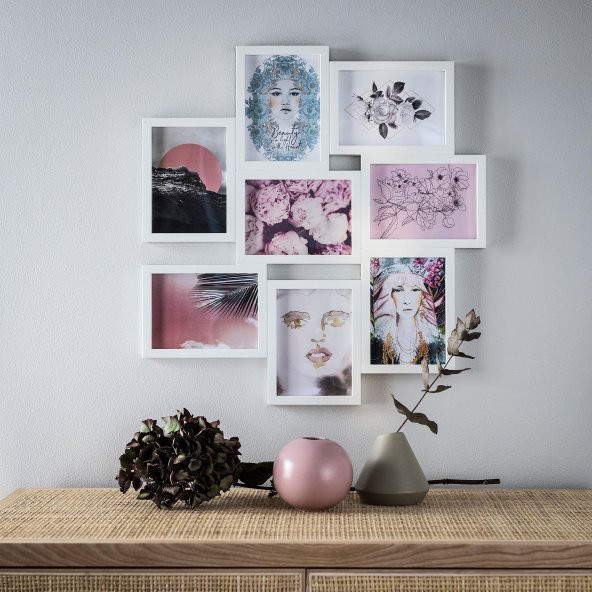 8 Resimlik Kolaj Çerçeve, Beyaz Renk MeridyenDukkan 13x18 cm ABS Plastik Ev-Ofis Dekorasyon Ürünü - Resim 3