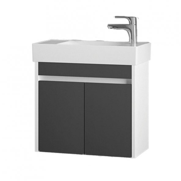 Denko Natalia 60 cm MDF Antrasit Gri Banyo Dolabı Alt Modül ve Seramik Lavabo ürün görseli 1