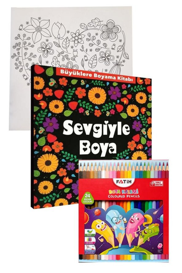 Sevgiyle Boya Büyüklere Boyama Kitabı Fatih 24 Renk Kuru Boya 1 Adet Ema Boyama Kitabı Büyükler İçin Mandala Yaratıcı Boyama ürün görseli 1