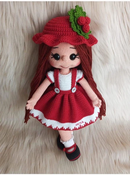 Şapkalı Kiraz Bebek Amigurumi Organik Oyuncak ürün görseli 1
