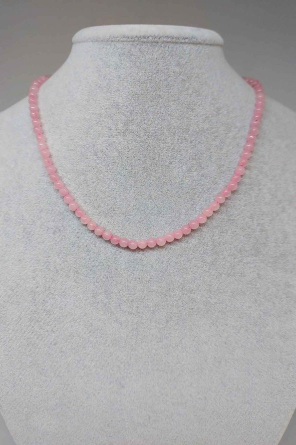 Pembe Kuvars Taşı 4mm 1000 Ayar Gümüş İpli Kolye (Klipsli) ürün görseli 1