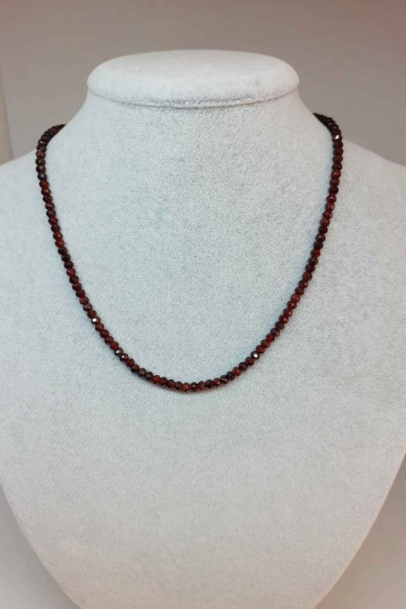 Lal - Granat - Garnet Taşı Rondela Faset Kesim 3.52.5mm 1000 Ayar Gümüş İpli Kolye (Klipsli) ürün görseli 1