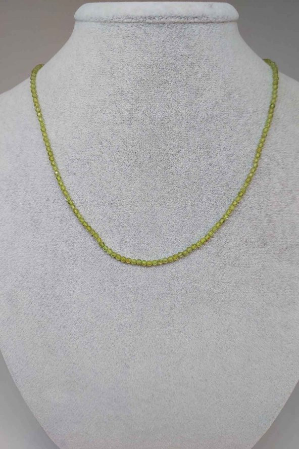 Peridot (Zebercet) Taşı 2mm 1000 Ayar Gümüş İpli Kolye (Klipsli) ürün görseli 1