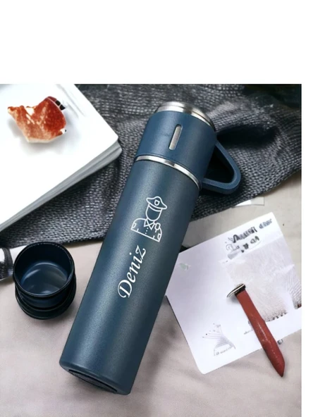 Kişiye Özel Isimli 500 ml Paslanmaz Çelik Bardaklı Termos, Çay Kahve Termos,piknik Kamp Ofis Mug ürün görseli 1