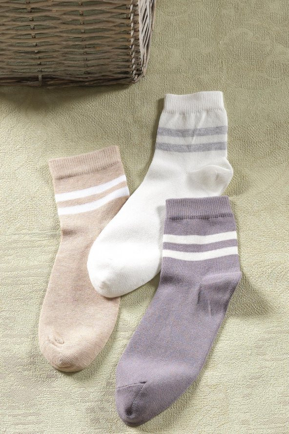 3 Çift Unisex Çizgili Uzun Çorap | Extra Soft Unisex Pamuklu Soket Çorap ürün görseli 1