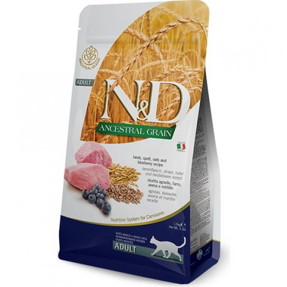 N&D Düşük Tahıllı 10 kg Kuzu Etli Yaban Mersinli Kedi Maması ürün görseli 1