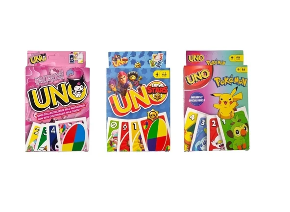 Kuromi Uno + Brawl Stars Uno + Pokemon Uno Oyun Kartları - 3 lü Set ürün görseli 1