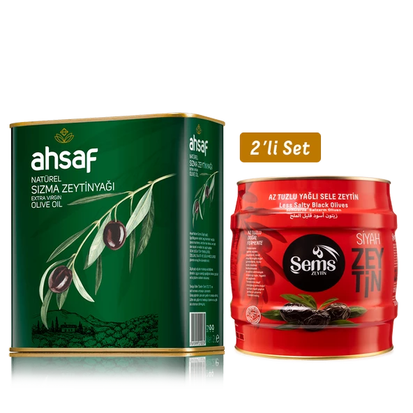 Natürel Sızma Zeytinyağı 2L Teneke  + Yağlı  Siyah  Sele Zeytin 2 Kg  291-320 Kalibre (2'li Ekonomik Paket) ürün görseli 1