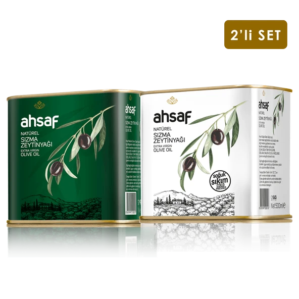 Natürel Sızma Zeytinyağı 500 ml Teneke + Soğuk Sıkım Zeytinyağı 500 ml Teneke (2'li Ekonomik Paket) ürün görseli 1