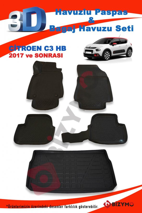 Citroen C3 Hb 2017 Ve Sonrası Paspas Ve Bagaj Havuzu Seti ürün görseli 1