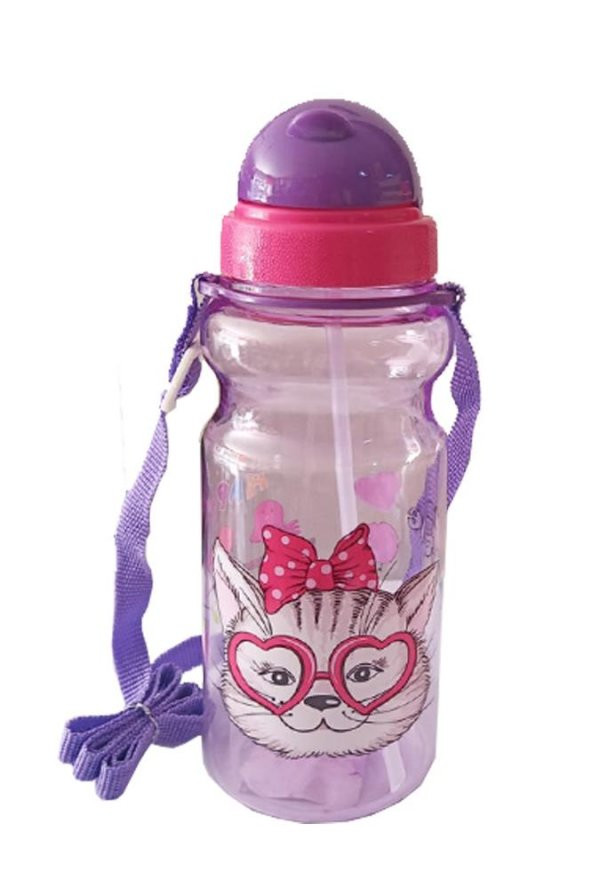 Kız Çocuk Matara 500ml Mor 1 Adet Little Happy Mor Suluk Plastik Su Matarası ürün görseli 1