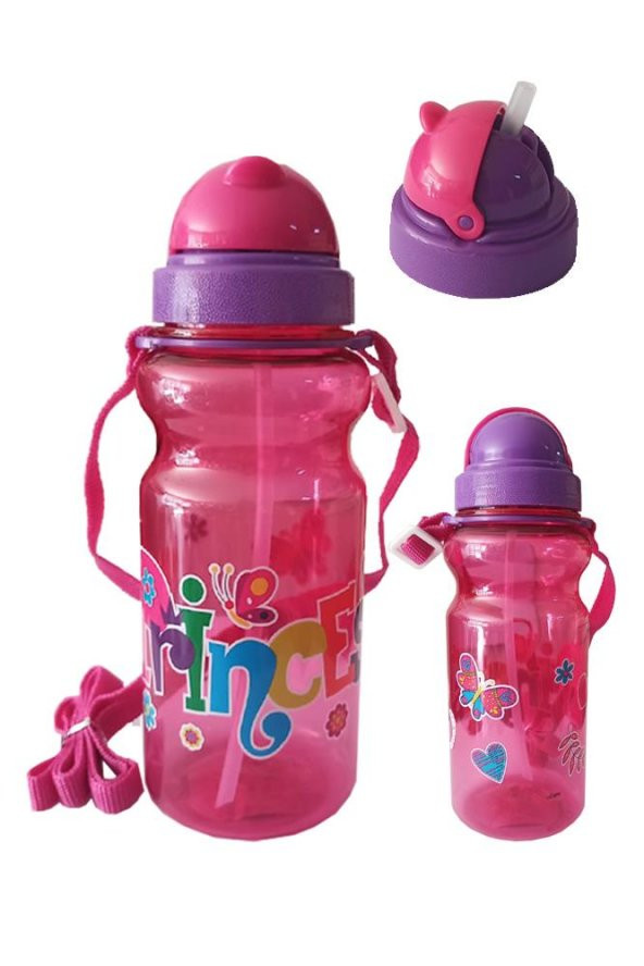 Kız Çocuk Matara 500ml Pembe 1 Adet Princess Pembe Suluk Plastik Su Matarası ürün görseli 1