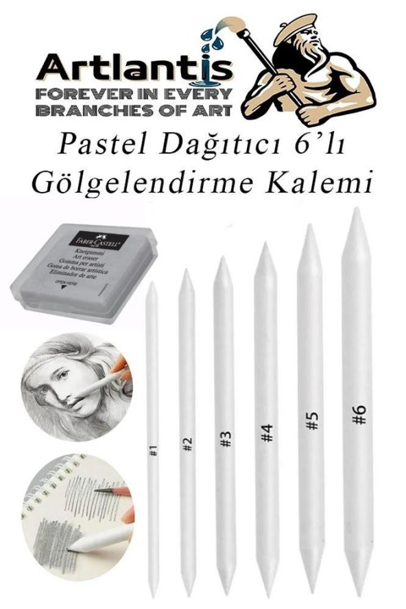 Pastel Dağıtıcı Gölgelendirme Kalemi 6 Lı 1 Paket Ve 1 Adet Hamur Silgi Kaynaştırma Kalemi Kara Kalem Dağıtıcı Kalem Kağıt Kalem ürün görseli 1